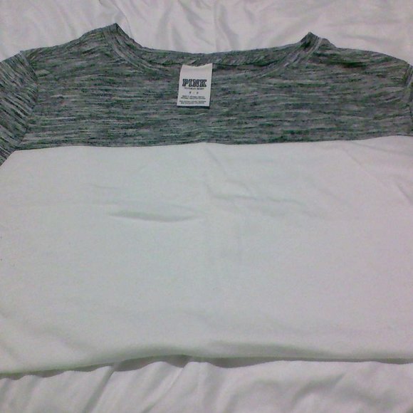 Victoria's Secret PINK Gray and White T-Shirt - Picture 3 of 4